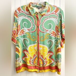 HAUTE HIPPIE NWOT Colorful Paisley Short Sleeve Shirt